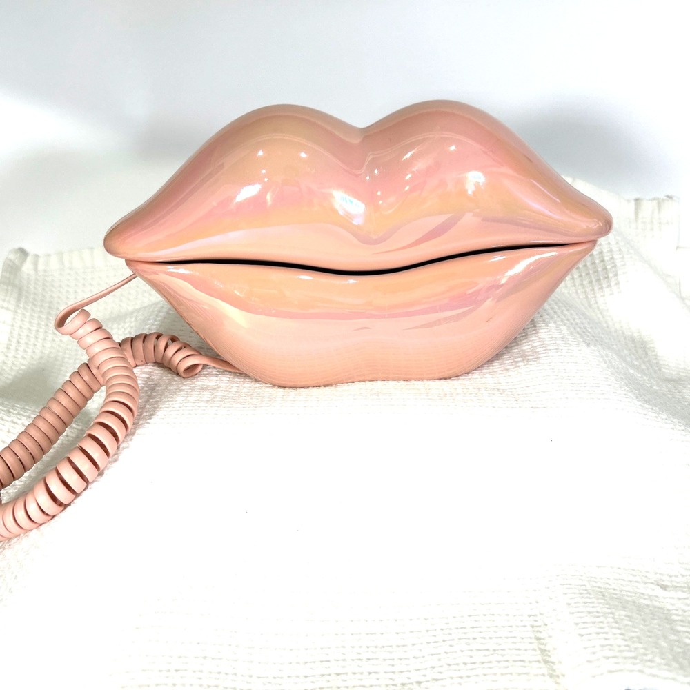1990s Style Iridescent Pink Lips Shaped Corded Old School Telephone